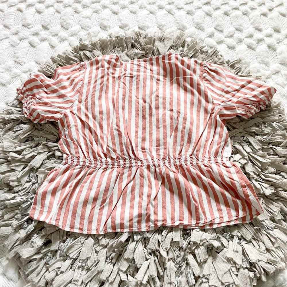 Madewell V-Neck Peplum Popover Top in Pink Stripe AL498 - Picture 5 of 6